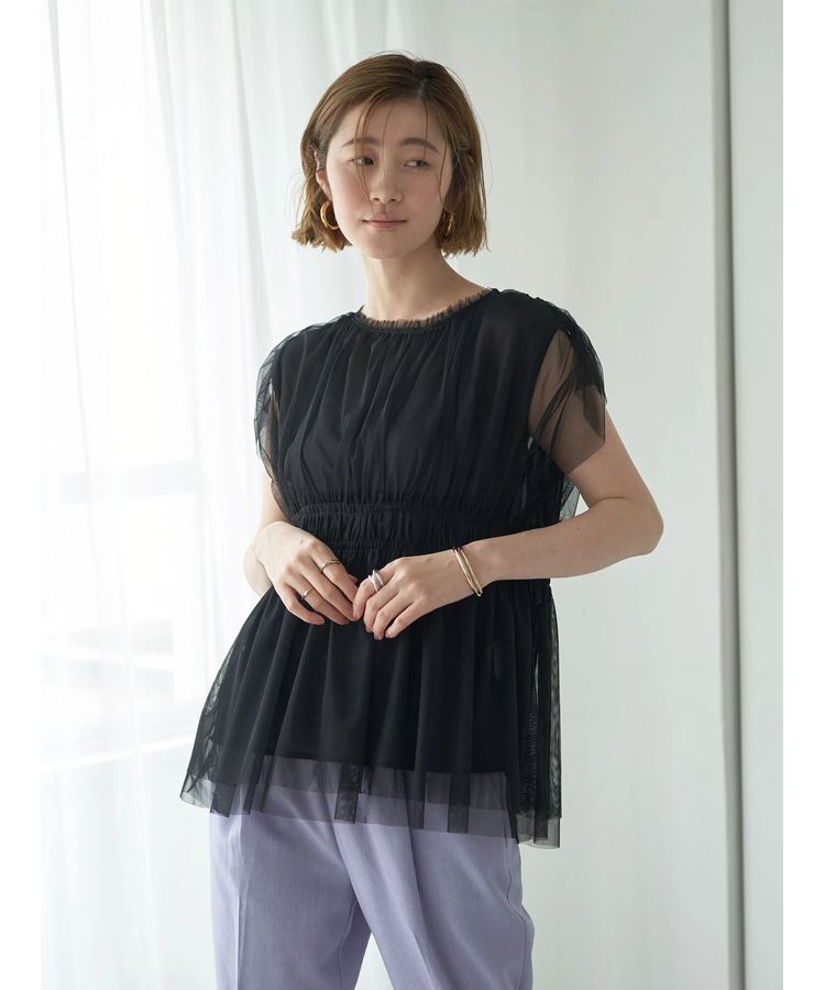YECCA VECCA「チュールギャザーブラウス」|シャツ・ブラウス|