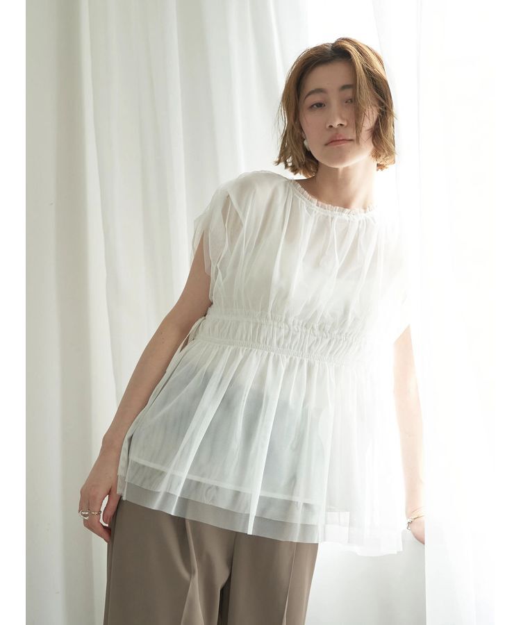 YECCA VECCA「チュールギャザーブラウス」|シャツ・ブラウス|