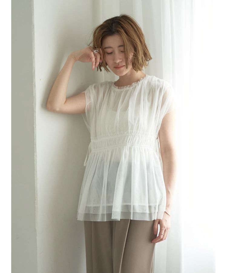 YECCA VECCA「チュールギャザーブラウス」|シャツ・ブラウス|