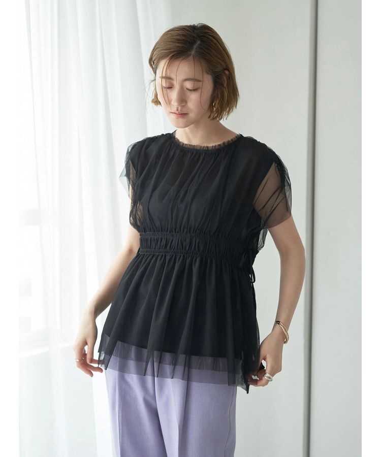 YECCA VECCA「チュールギャザーブラウス」|シャツ・ブラウス|Black