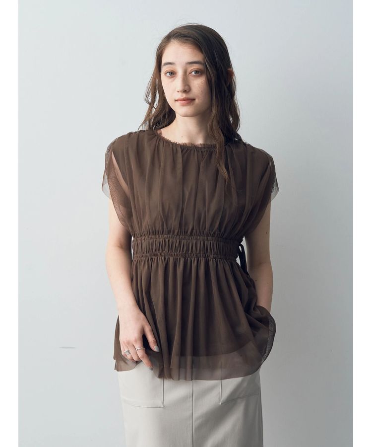 YECCA VECCA「チュールギャザーブラウス」|シャツ・ブラウス|Brown