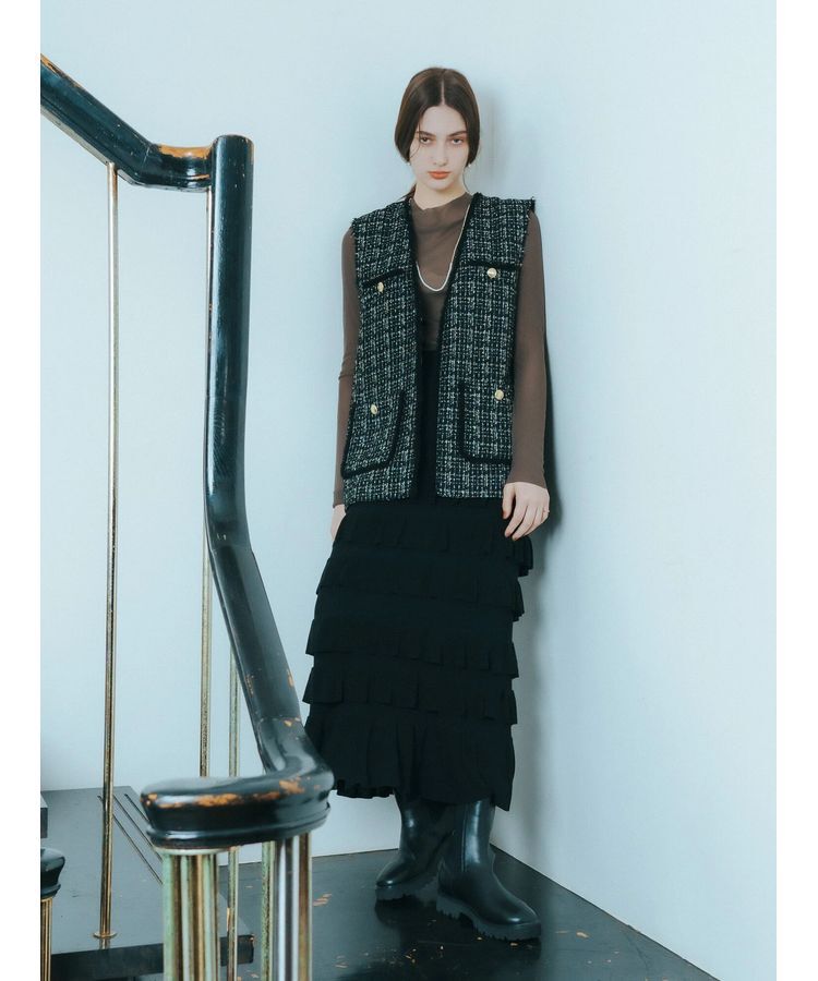 YECCA VECCA「ティアードフリルラメニットスカート」|スカート|