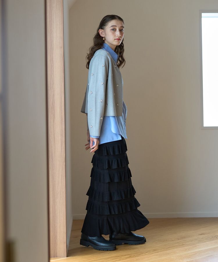 YECCA VECCA「ティアードフリルラメニットスカート」|スカート|