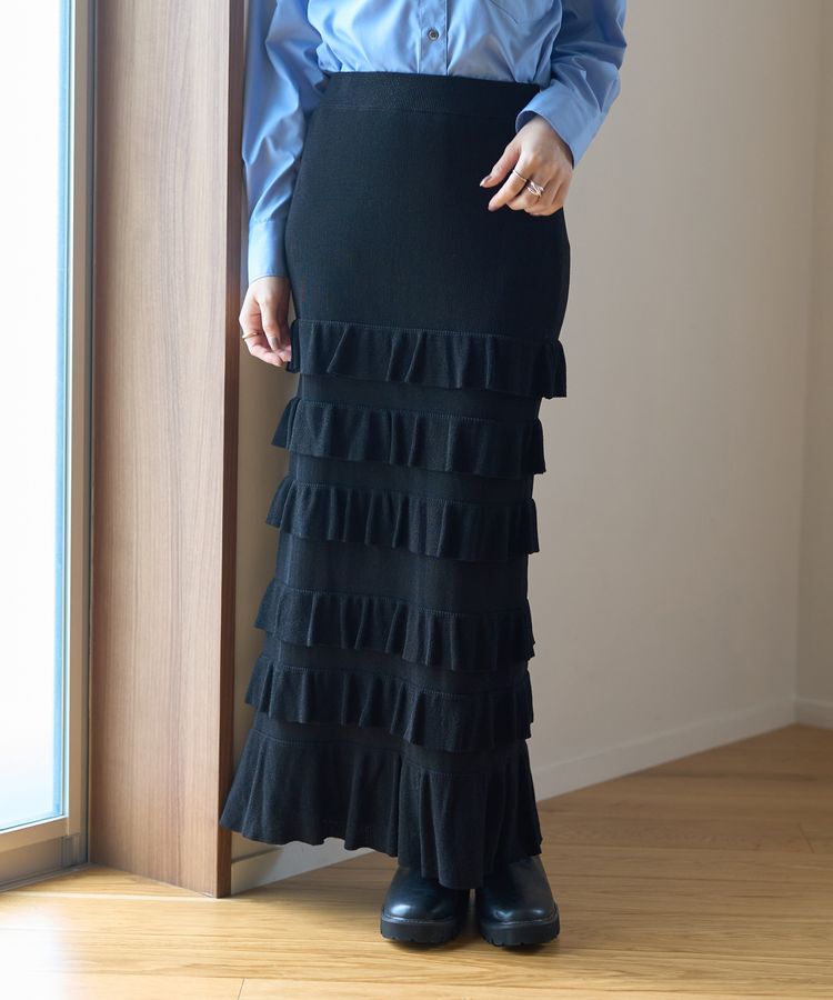 YECCA VECCA「ティアードフリルラメニットスカート」|スカート|