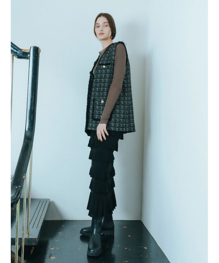 YECCA VECCA「ティアードフリルラメニットスカート」|スカート|