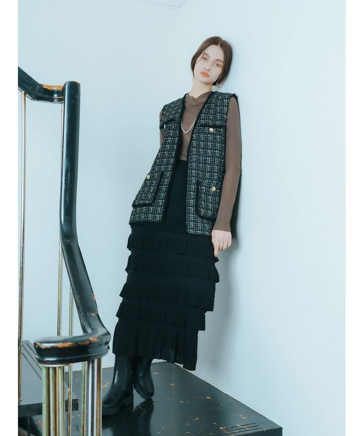 YECCA VECCA「ティアードフリルラメニットスカート」|スカート|