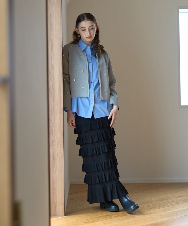 YECCA VECCA「ティアードフリルラメニットスカート」|スカート|