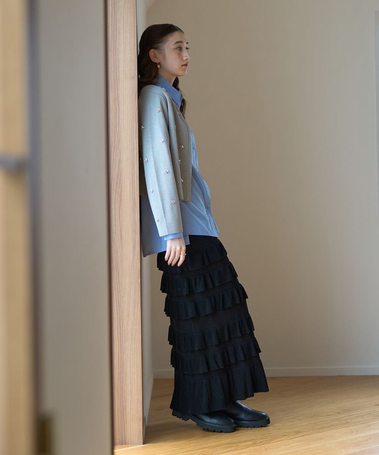 YECCA VECCA「ティアードフリルラメニットスカート」|スカート|