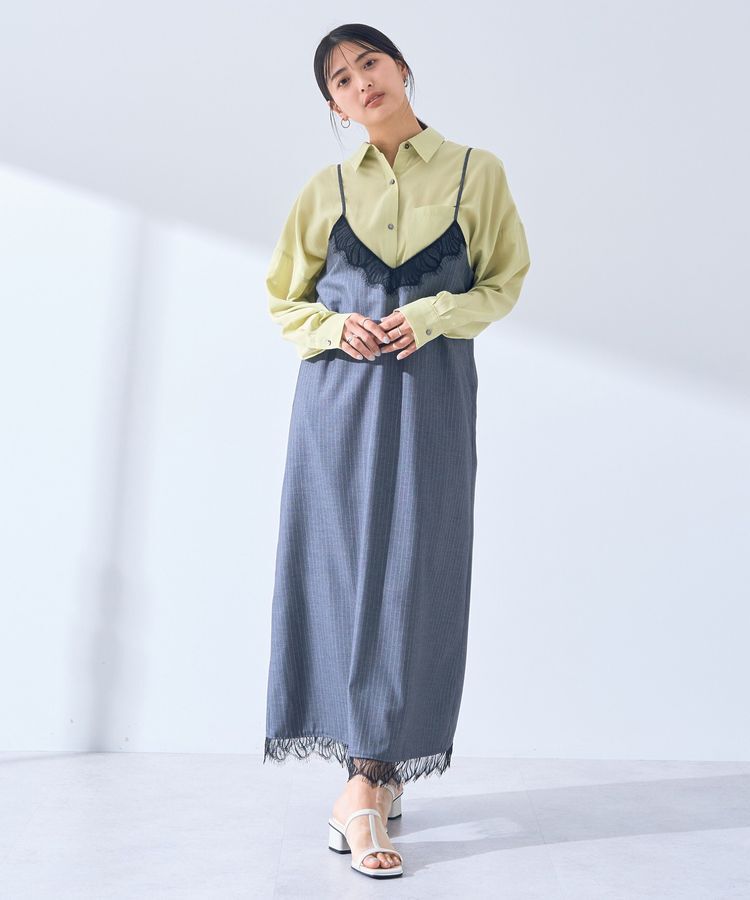 YECCA VECCA「ストライプ柄レースMIXキャミワンピース」|ワンピース|