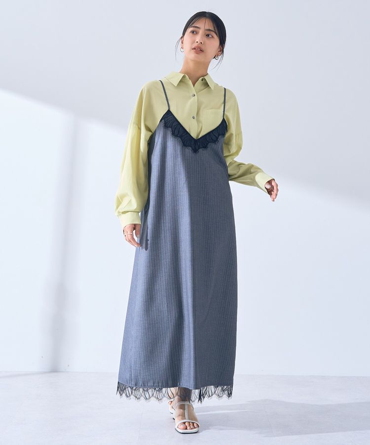 YECCA VECCA「ストライプ柄レースMIXキャミワンピース」|ワンピース|