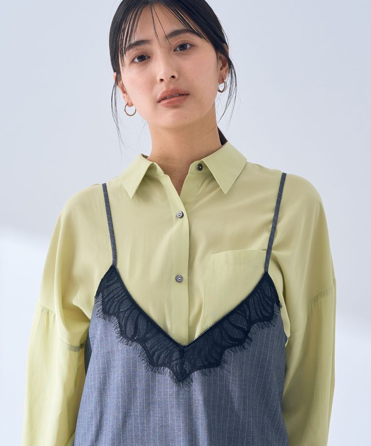 YECCA VECCA「ストライプ柄レースMIXキャミワンピース」|ワンピース|