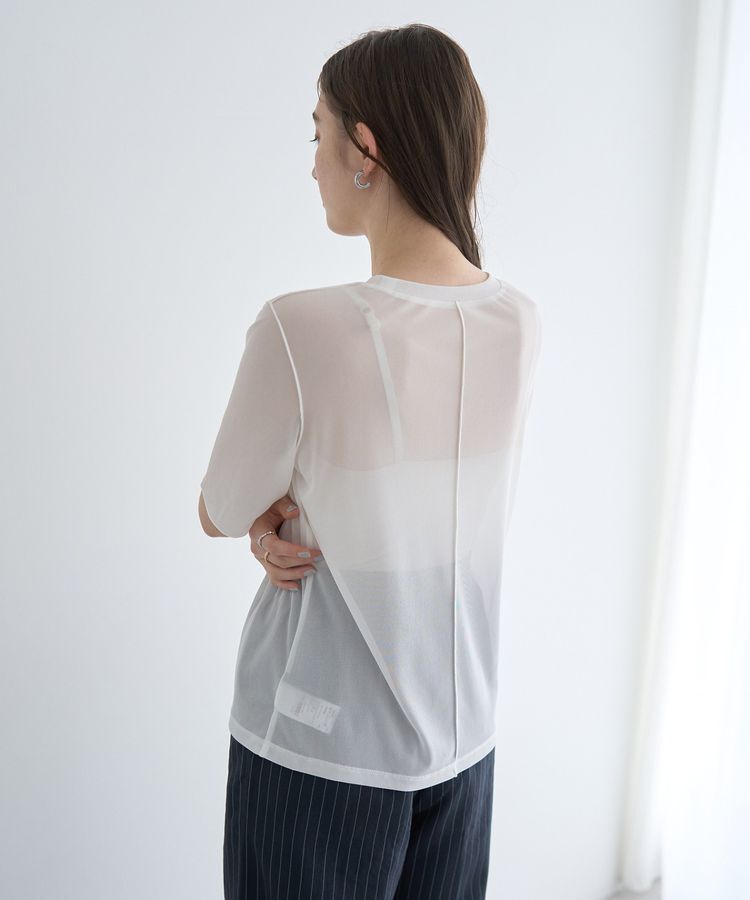 YECCA VECCA「クルーネック5分袖シアートップス」|Tシャツ・カットソー|