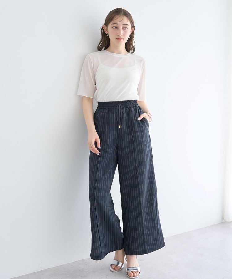 YECCA VECCA「クルーネック5分袖シアートップス」|Tシャツ・カットソー|