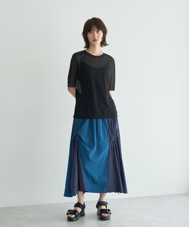 YECCA VECCA「クルーネック5分袖シアートップス」|Tシャツ・カットソー|