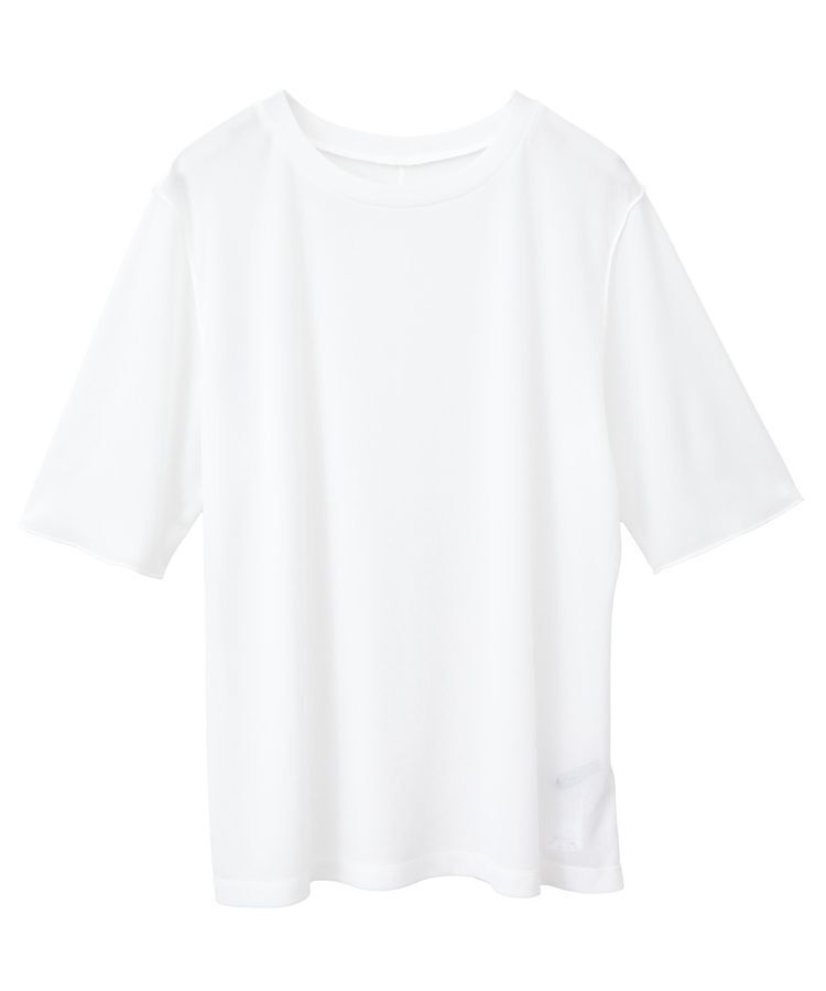 YECCA VECCA「クルーネック5分袖シアートップス」|Tシャツ・カットソー|