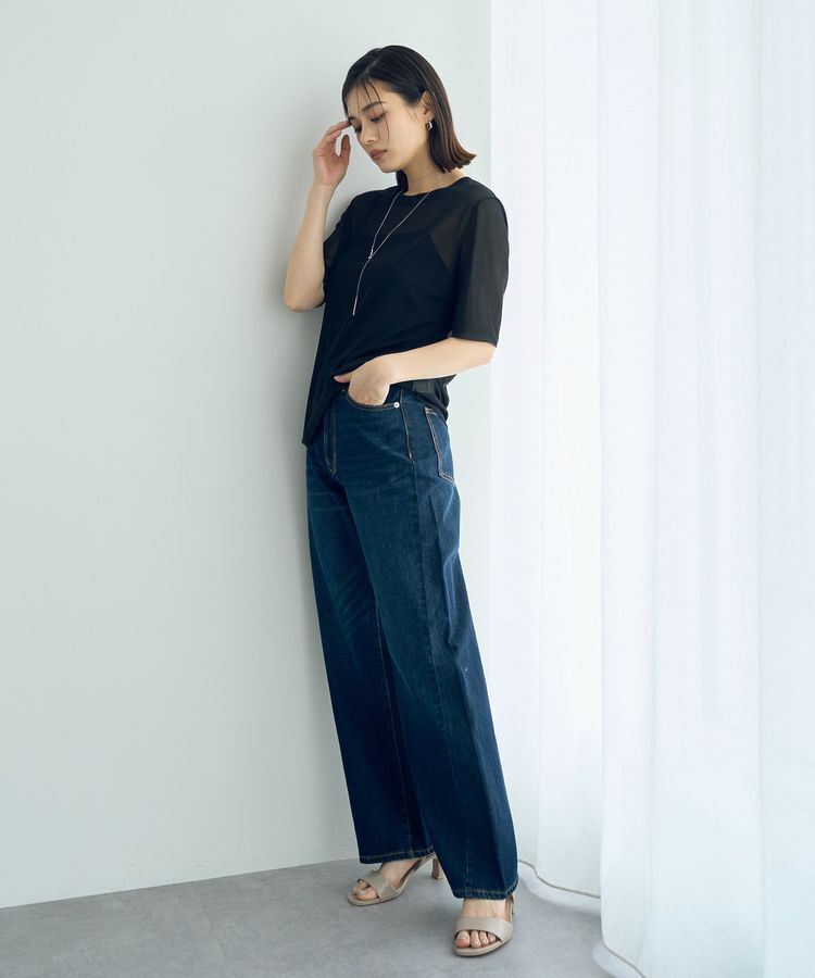 YECCA VECCA「クルーネック5分袖シアートップス」|Tシャツ・カットソー|