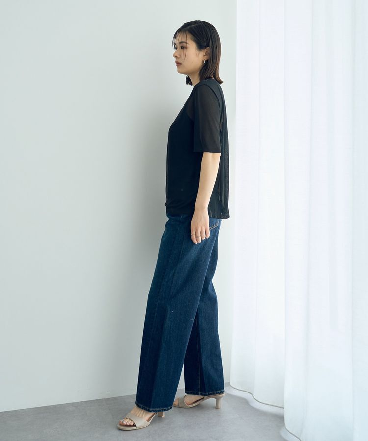 YECCA VECCA「クルーネック5分袖シアートップス」|Tシャツ・カットソー|