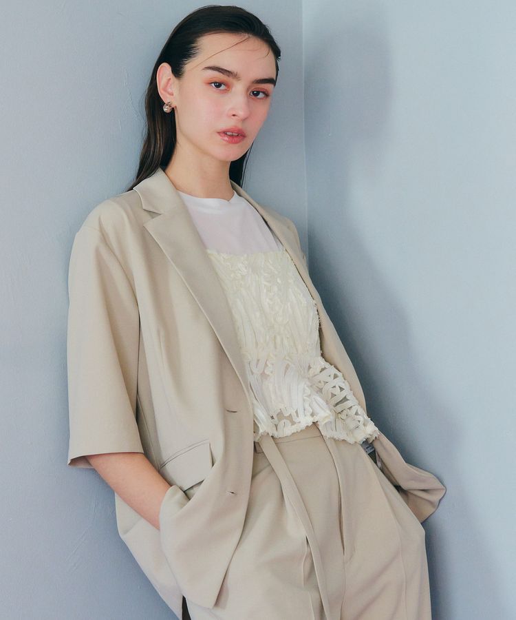 YECCA VECCA「クルーネック5分袖シアートップス」|Tシャツ・カットソー|