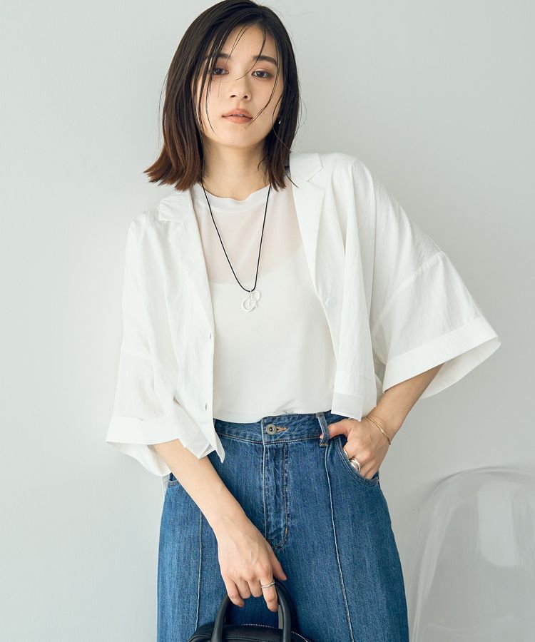 YECCA VECCA「クルーネック5分袖シアートップス」|Tシャツ・カットソー|