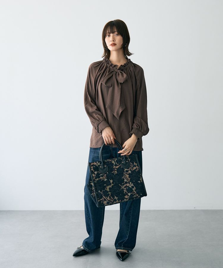 YECCA VECCA「フリルギャザーボウタイブラウス」|シャツ・ブラウス|