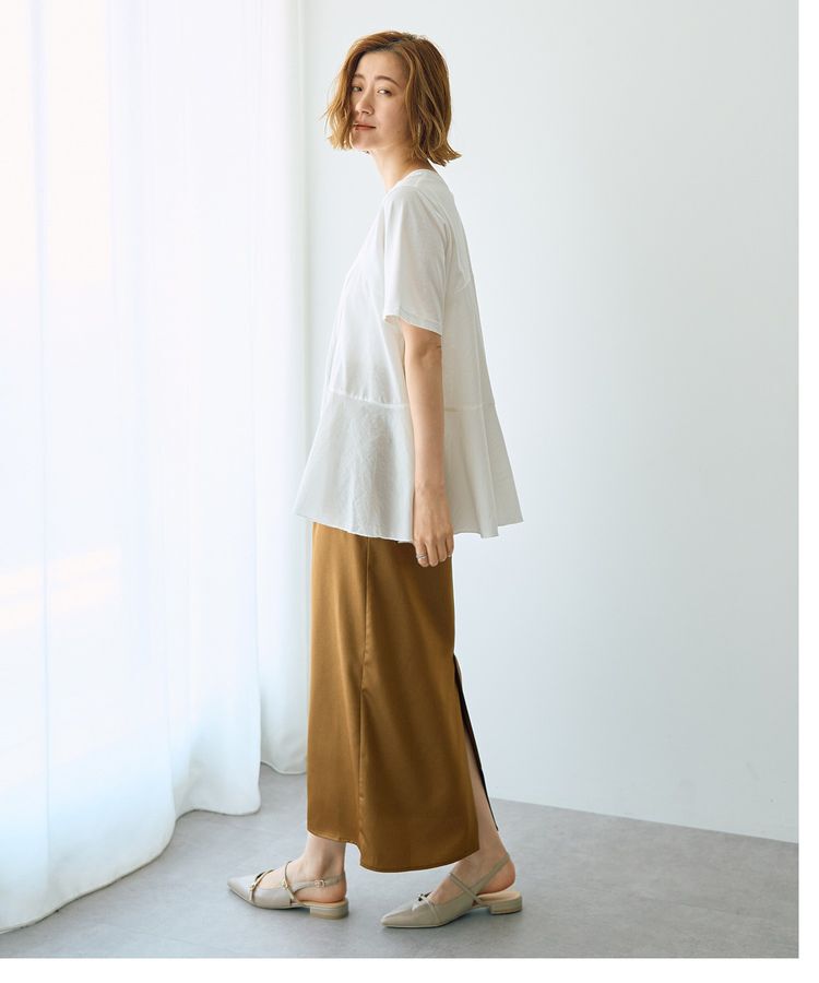 YECCA VECCA「【DOLL UP OOPS】異素材切替フレアートップス」|Tシャツ・カットソー|