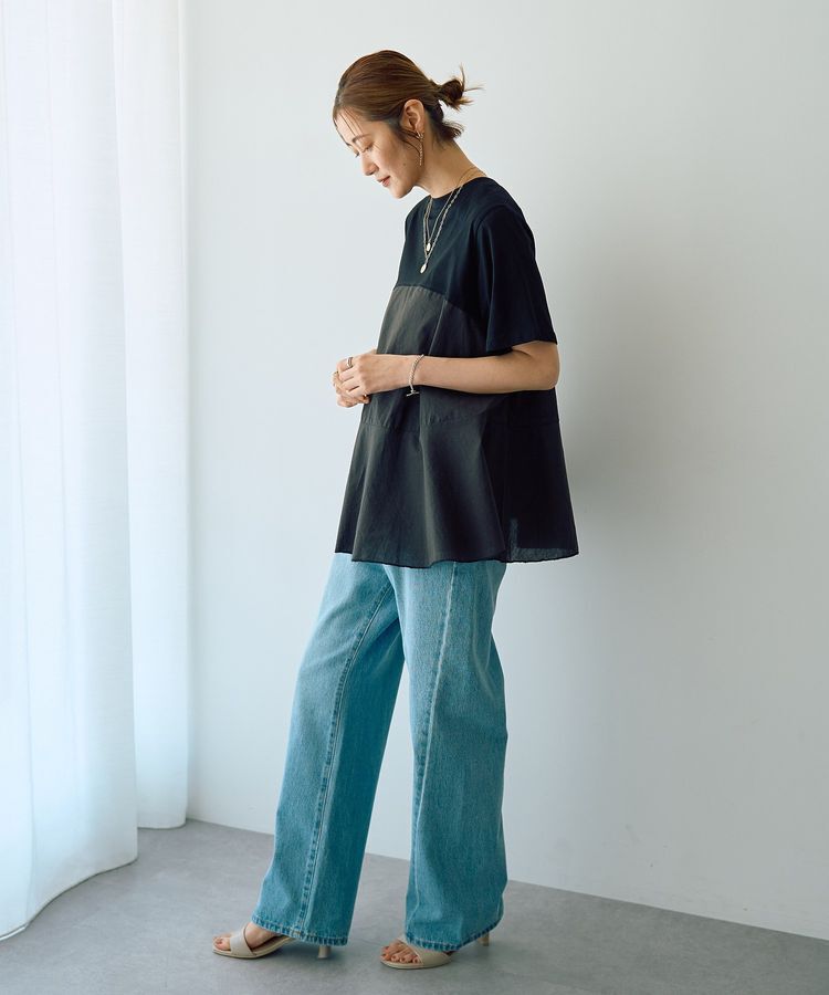 YECCA VECCA「【DOLL UP OOPS】異素材切替フレアートップス」|Tシャツ・カットソー|