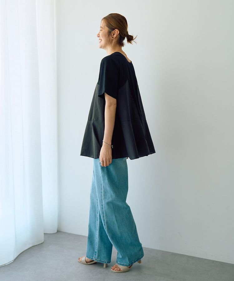 YECCA VECCA「【DOLL UP OOPS】異素材切替フレアートップス」|Tシャツ・カットソー|