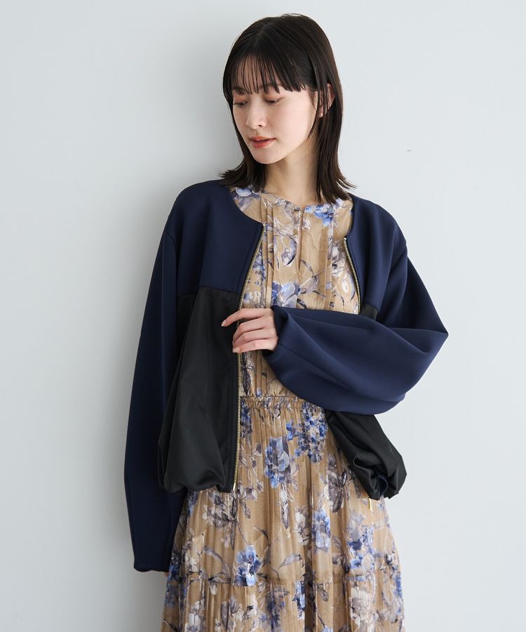 YECCA VECCA「異素材MIXバルーンブルゾン」|ブルゾン・スタジャン|Navy