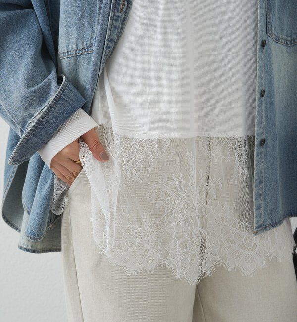  「レースヘムシアーワッフルカットソー」|Tシャツ・カットソー|オフホワイト