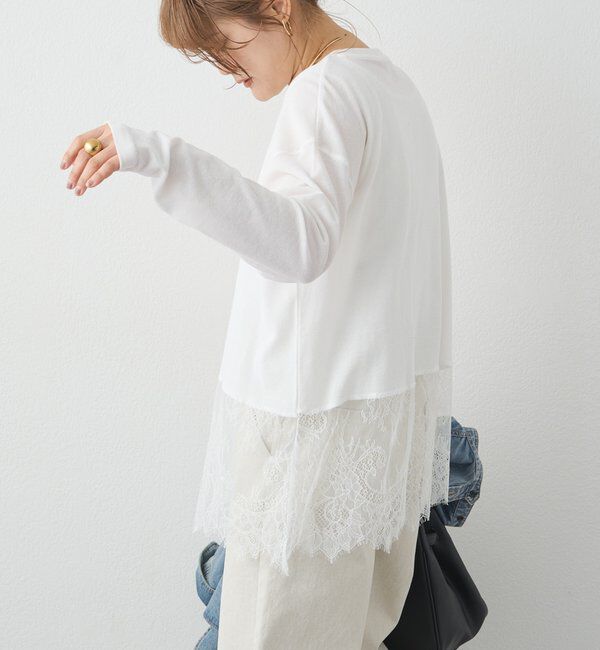  「レースヘムシアーワッフルカットソー」|Tシャツ・カットソー|