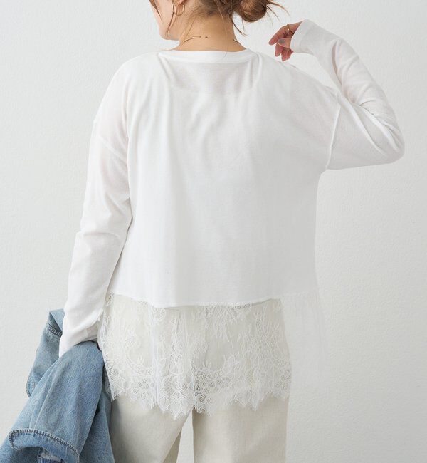  「レースヘムシアーワッフルカットソー」|Tシャツ・カットソー|