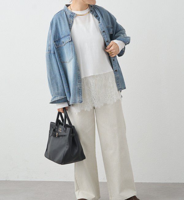  「レースヘムシアーワッフルカットソー」|Tシャツ・カットソー|