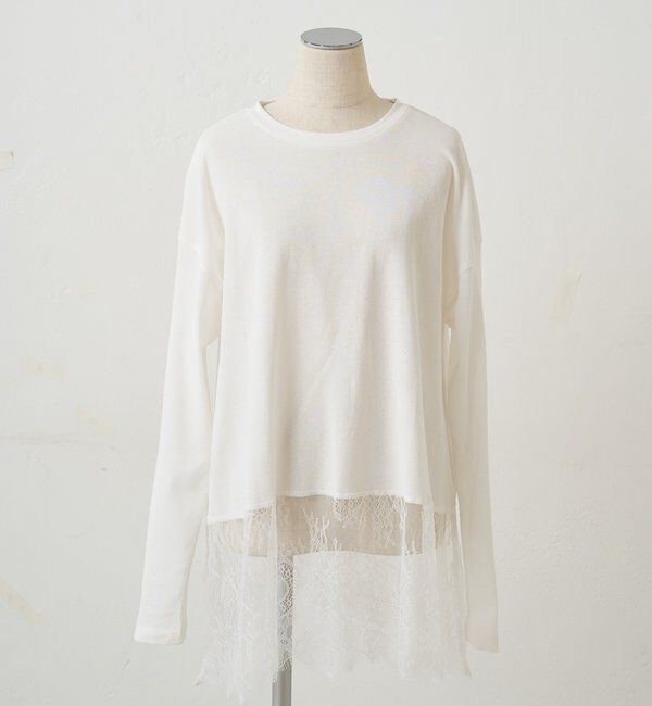  「レースヘムシアーワッフルカットソー」|Tシャツ・カットソー|