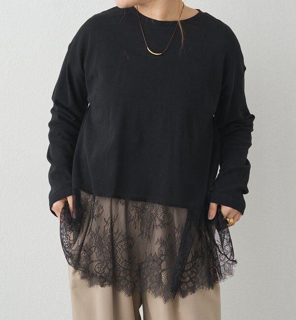  「レースヘムシアーワッフルカットソー」|Tシャツ・カットソー|
