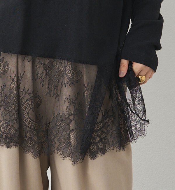  「レースヘムシアーワッフルカットソー」|Tシャツ・カットソー|