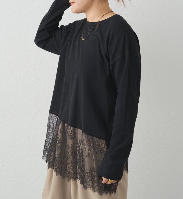  「レースヘムシアーワッフルカットソー」|Tシャツ・カットソー|