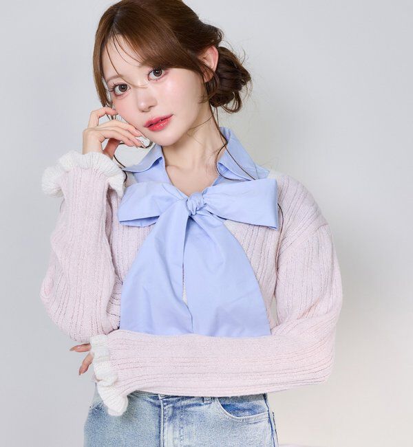  「配色カーディガン」|ニット・セーター|ピンク