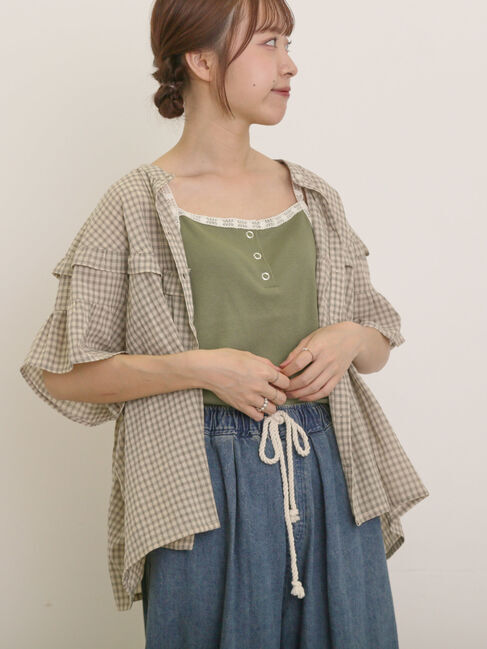 Samansa Mos2「フリル切替ブラウス」|シャツ・ブラウス|