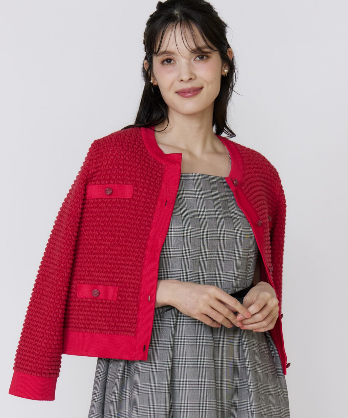 Maglie le cassetto「《大きいサイズ》バルキーニットジャケット」|カーディガン|レッド