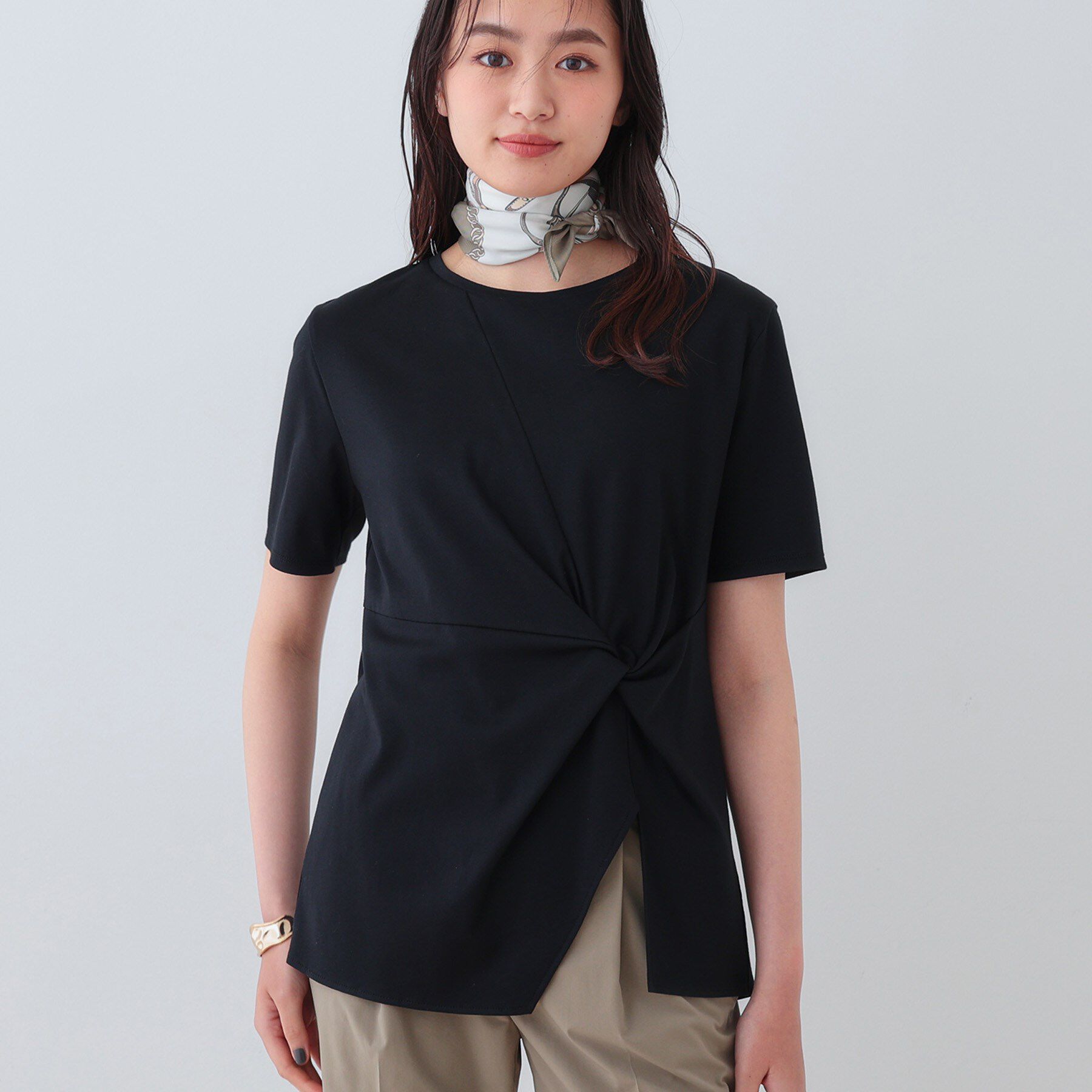 INDIVI「【洗える】ねじりデザインTシャツ」|Tシャツ・カットソー|ブラック(019)