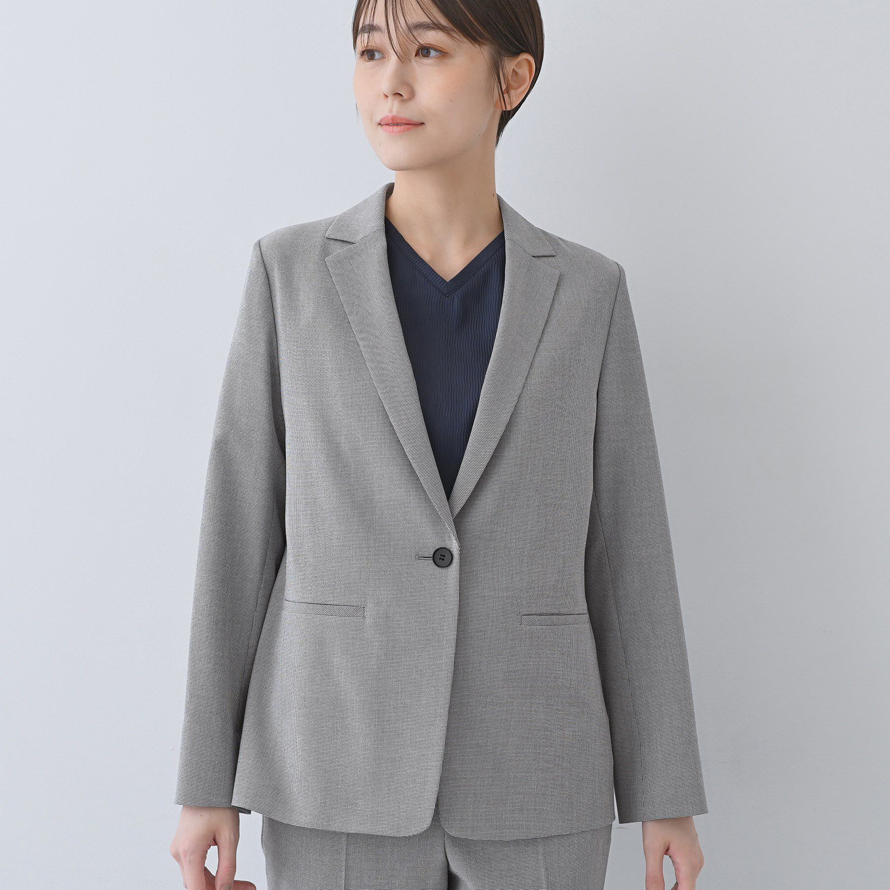 INDIVI「【洗える／夏スーツ】ミニ千鳥柄テーラードカラージャケット」|テーラードジャケット|