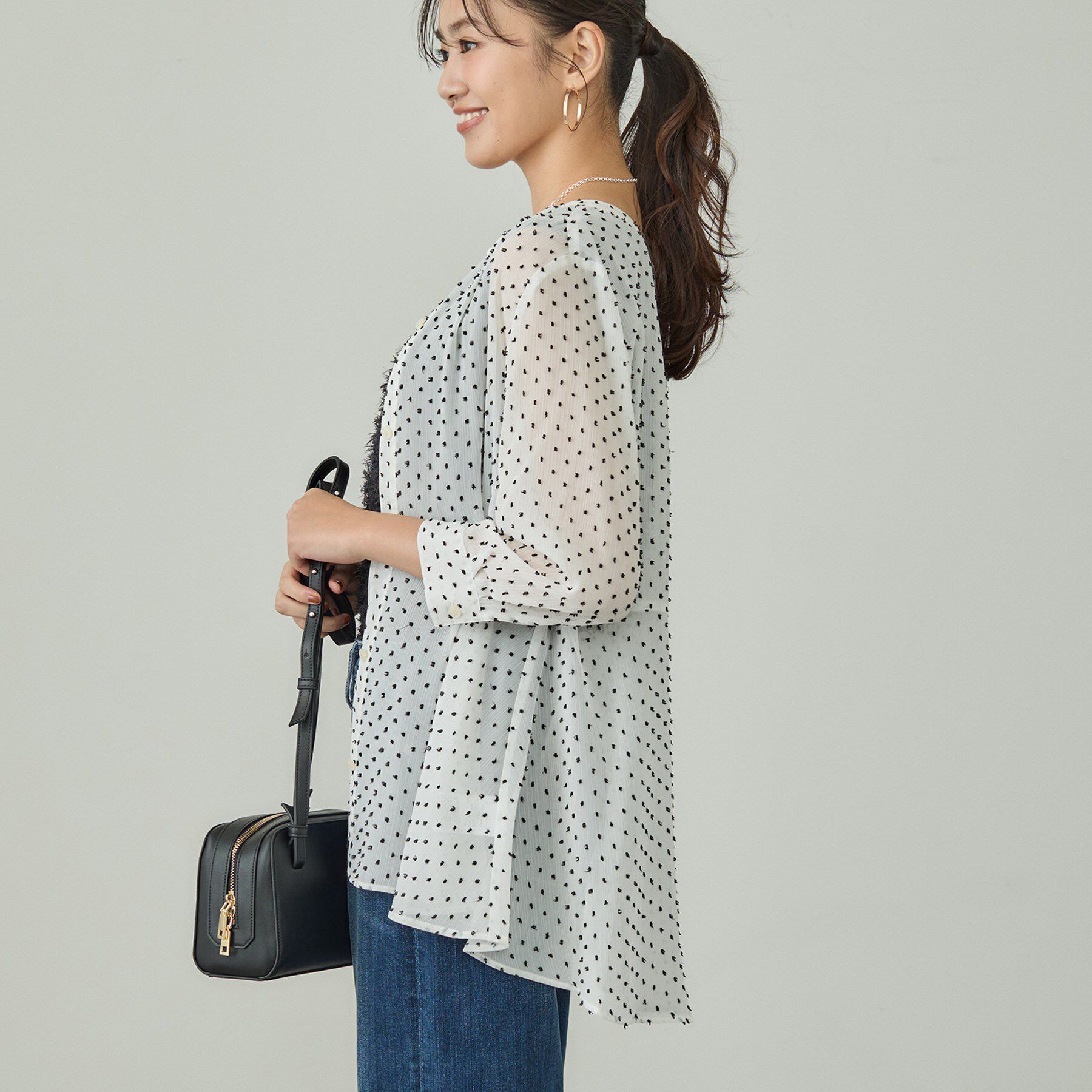 INDIVI「シアードット切り替えブラウス」|シャツ・ブラウス|