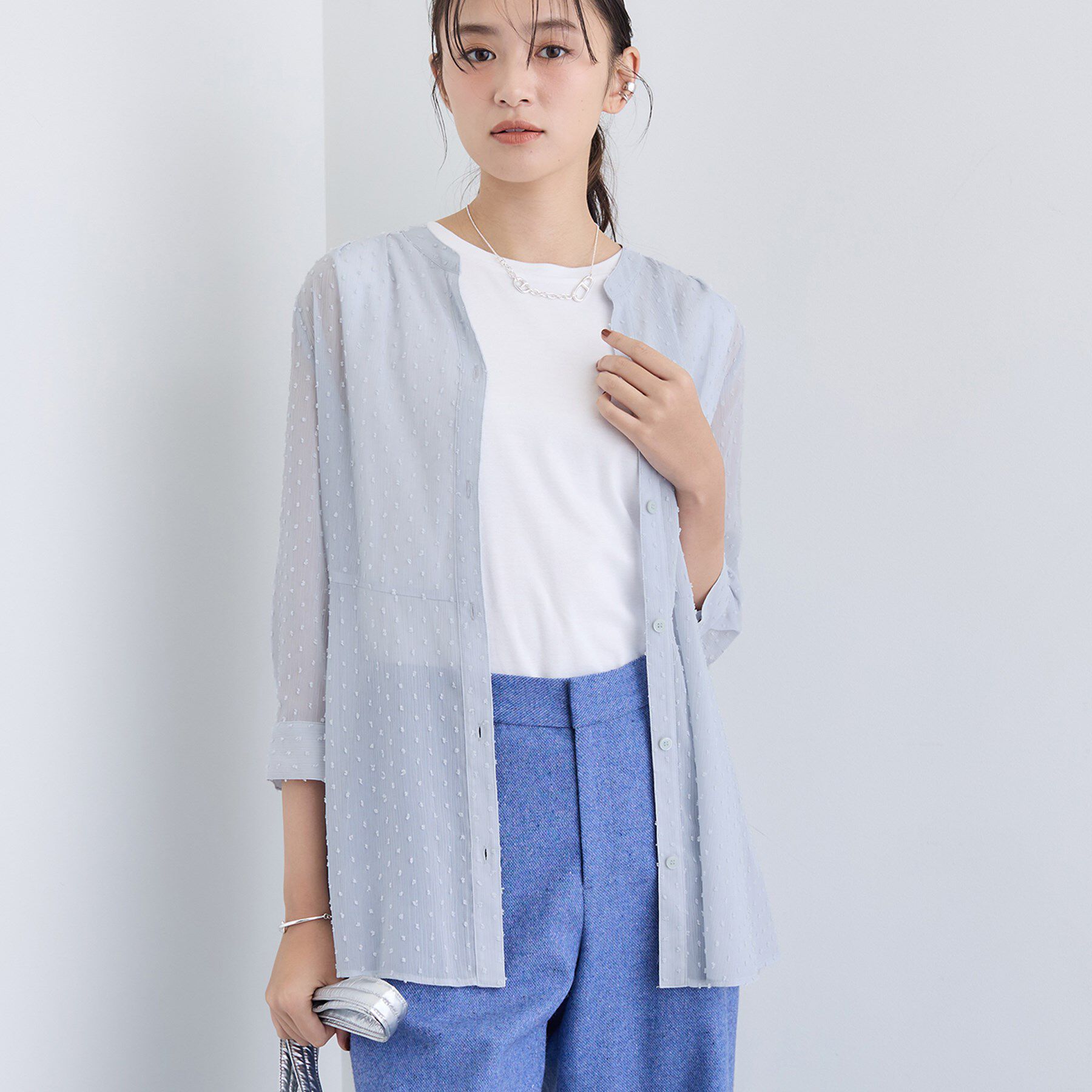 INDIVI「シアードット切り替えブラウス」|シャツ・ブラウス|ライトグレー(011