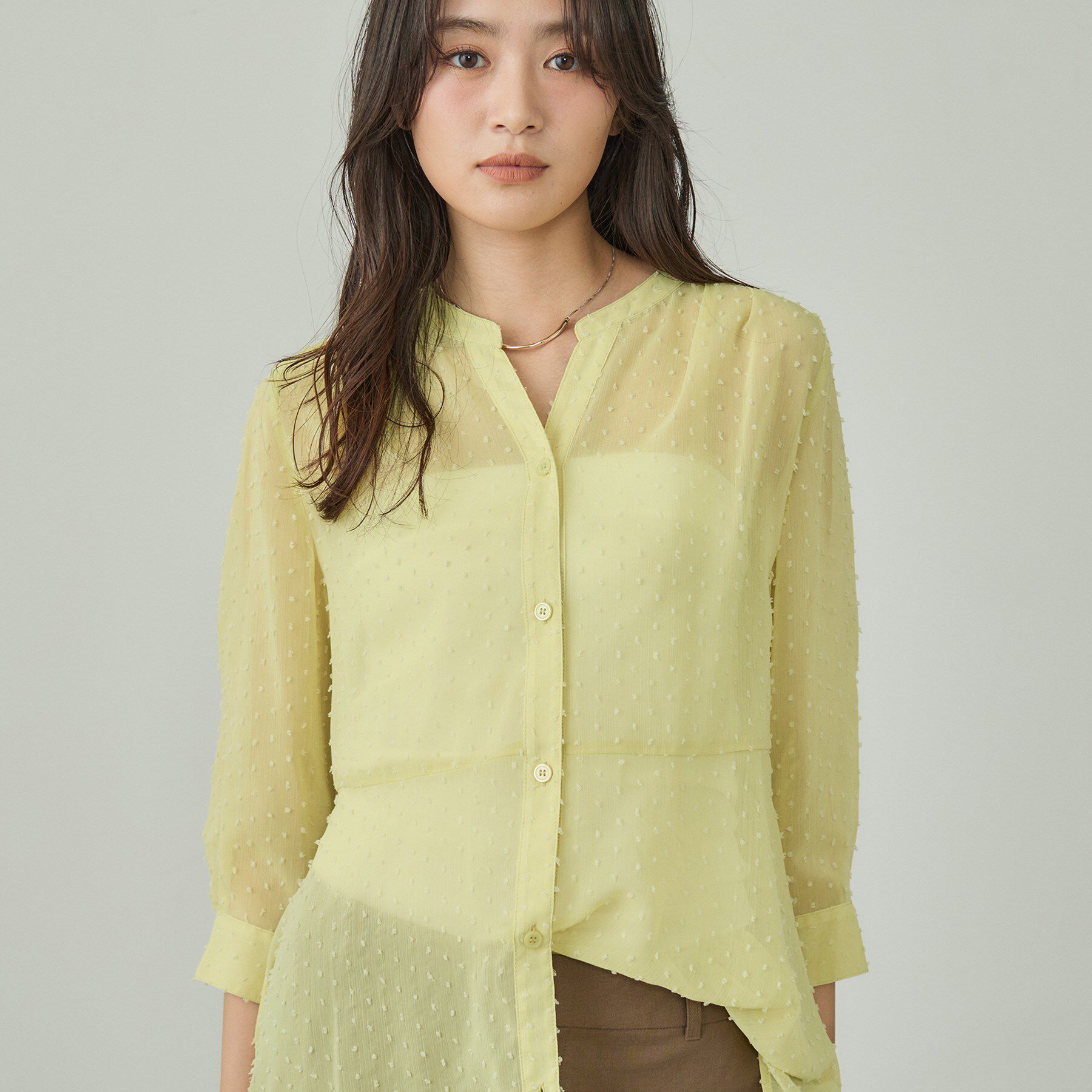 INDIVI「シアードット切り替えブラウス」|シャツ・ブラウス|イエローグリーン(0