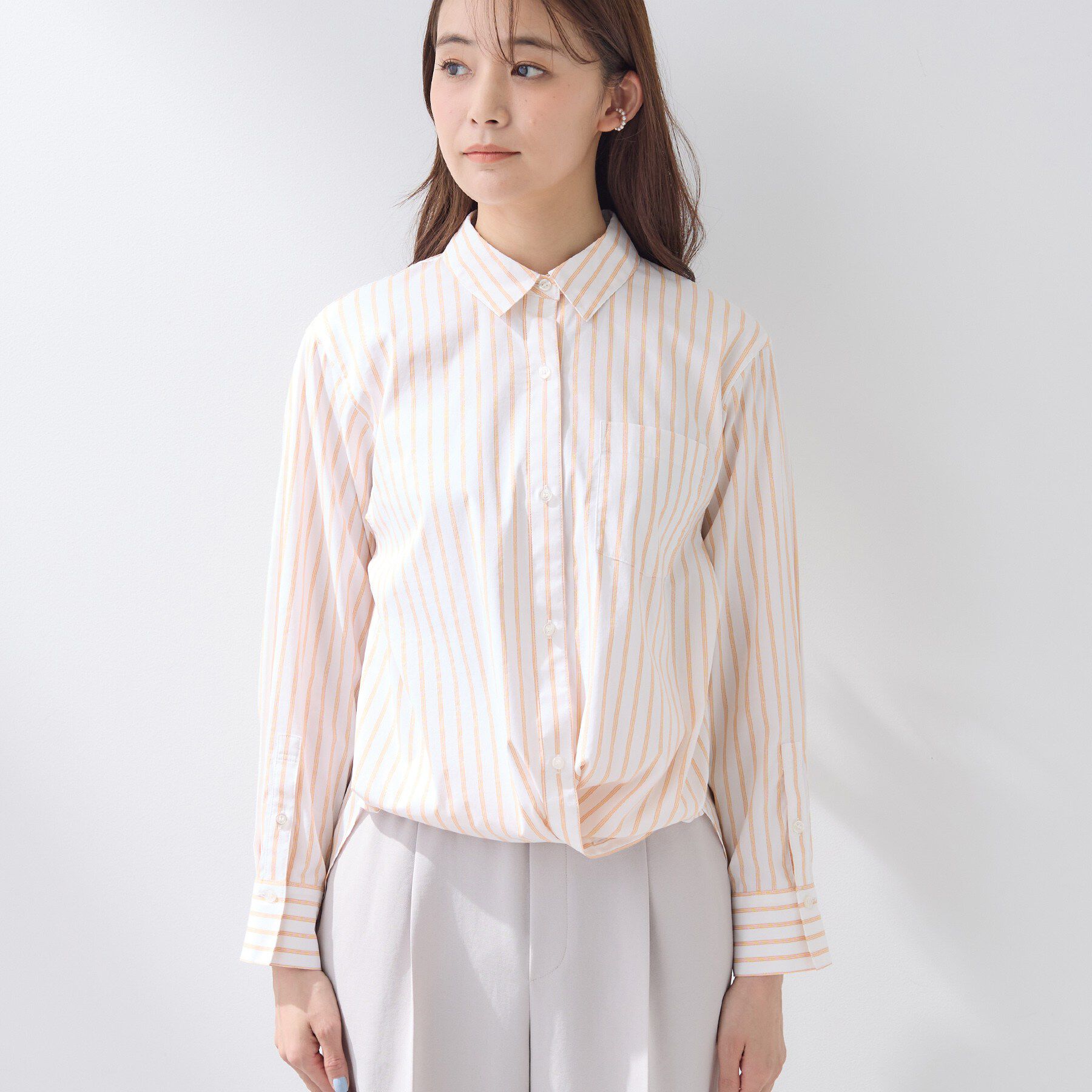 INDIVI「【2WAY／洗える】ラメストライプ コットン混シャツ」|シャツ・ブラウス|