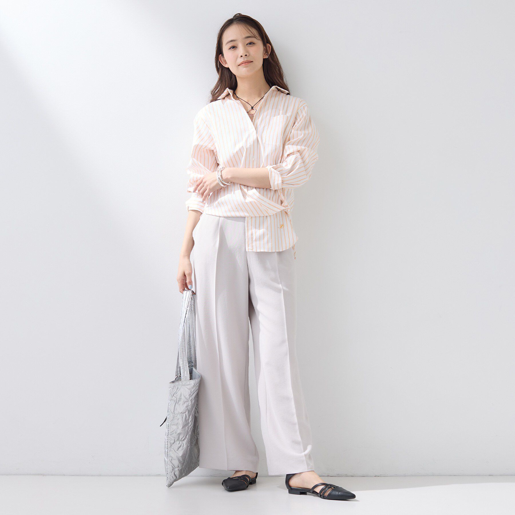 INDIVI「【2WAY／洗える】ラメストライプ コットン混シャツ」|シャツ・ブラウス|