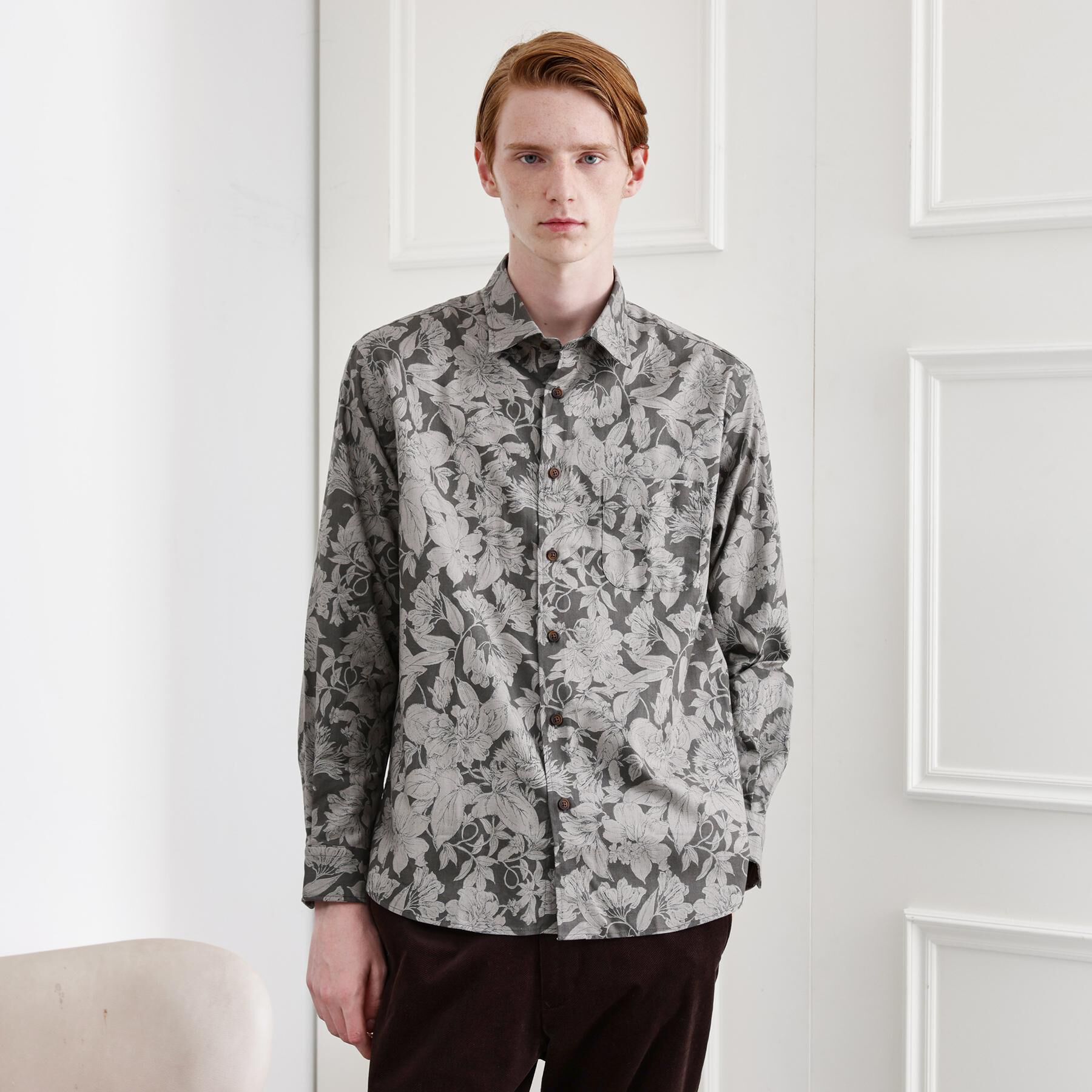 TAKEO KIKUCHI「【LIMITED】フラワープリント長袖シャツ」|シャツ・ブラウス|チャコールグレー(1