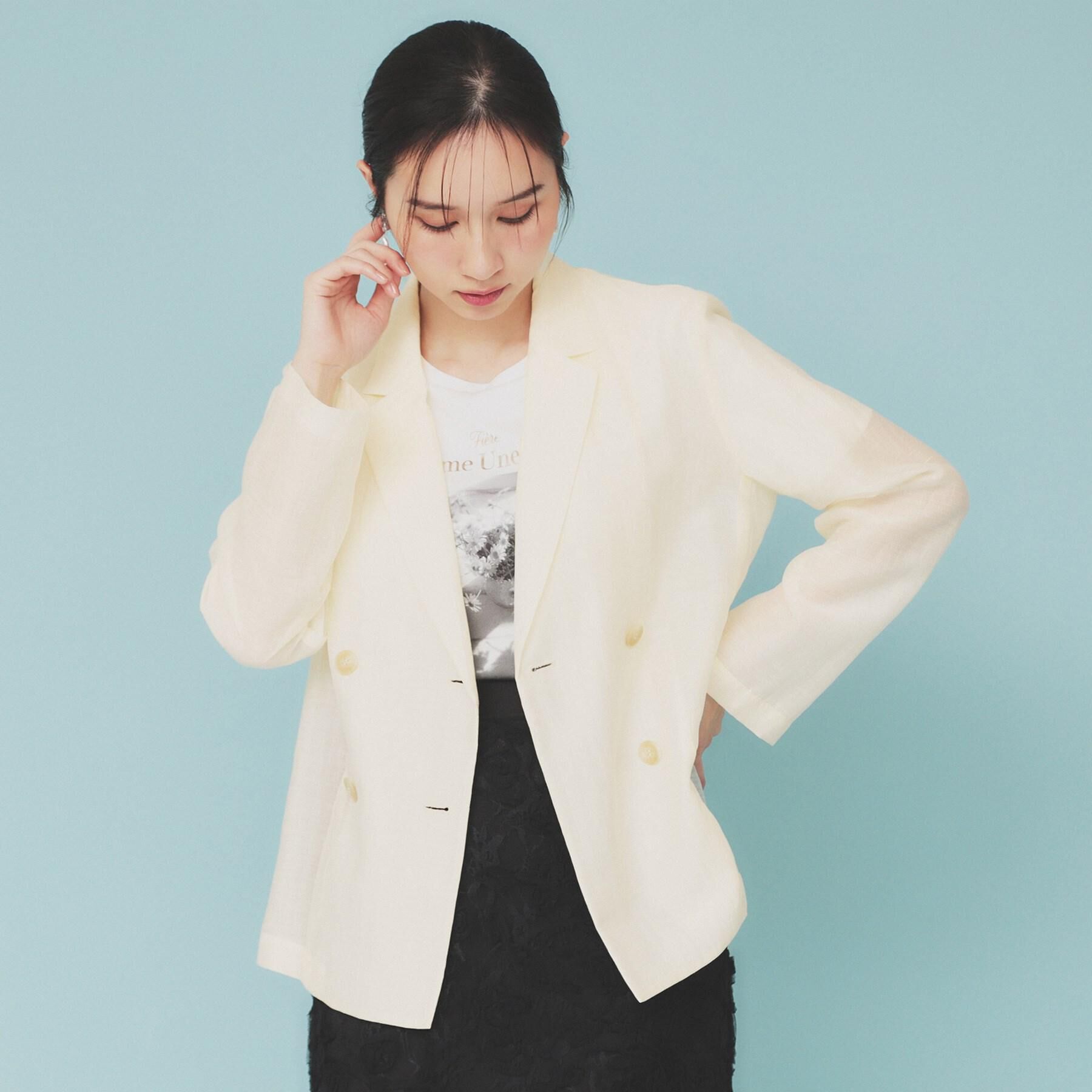 index「麻調シアーダブルブレストテーラードジャケット【洗濯機洗い可】」|テーラードジャケット|