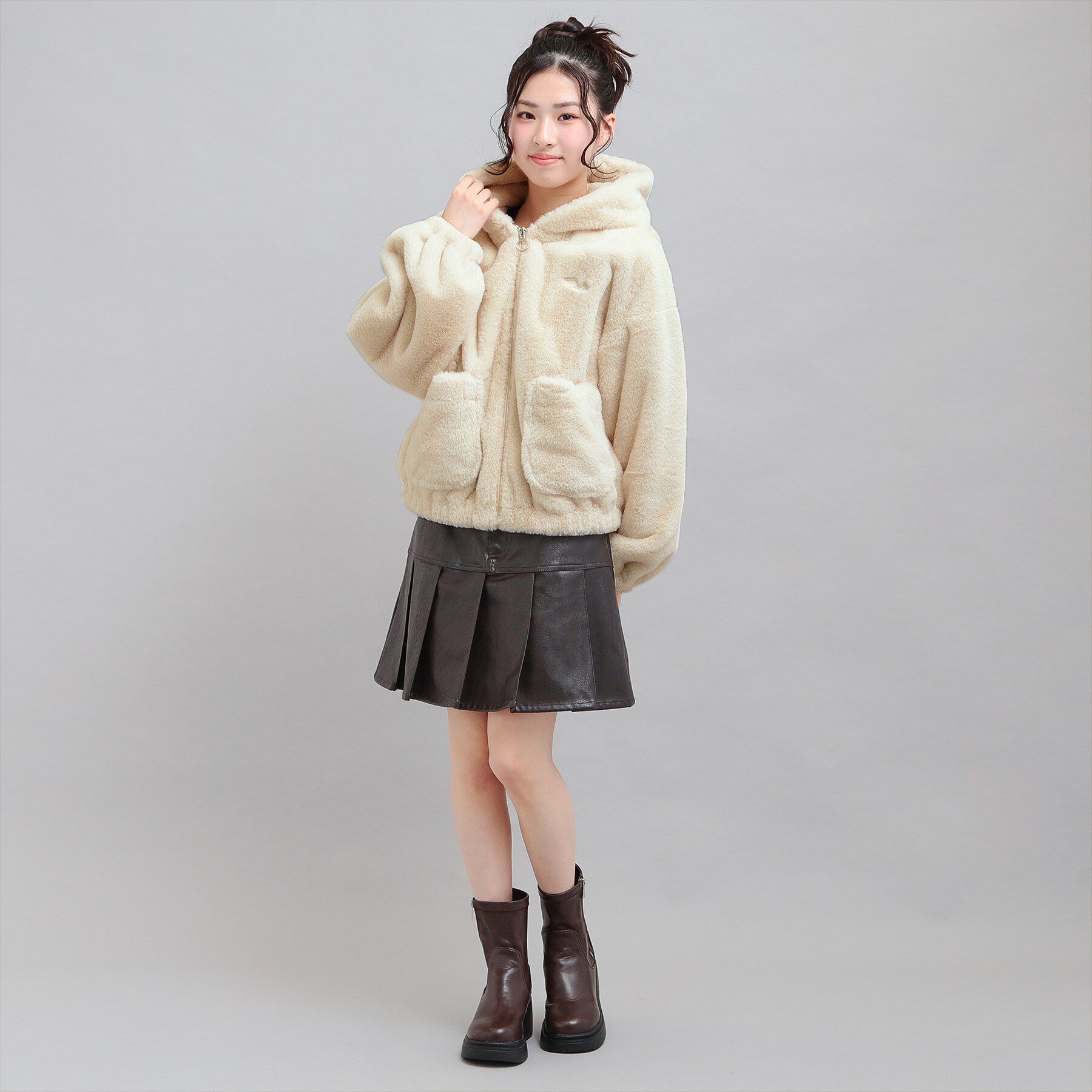 PINK-latte「耳付きフェイクファーブルゾン」|ブルゾン・スタジャン|