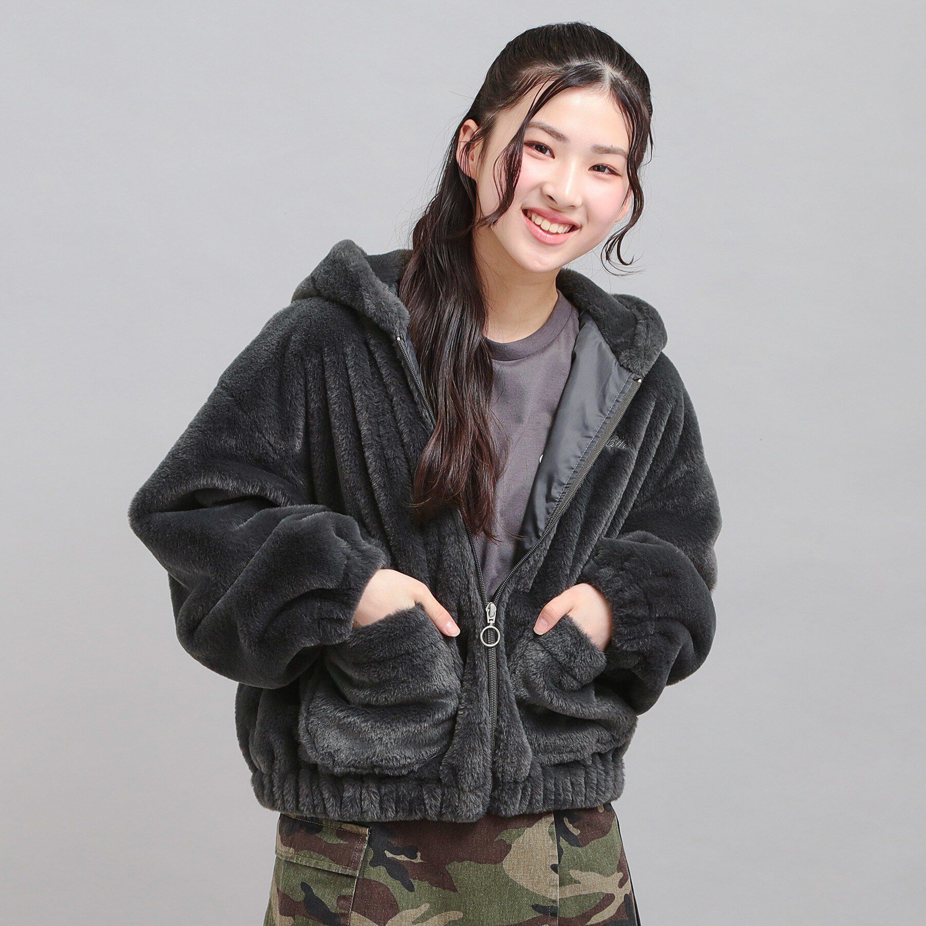 PINK-latte「耳付きフェイクファーブルゾン」|ブルゾン・スタジャン|